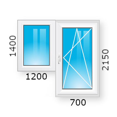 Балконный блок: дверь - 700*2150; окно - 1200*1400