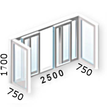 Остекление П-балкон, хрущевка 750+2500+750*1700